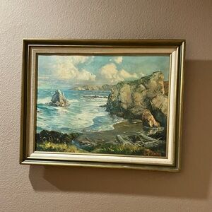 Vintage Coastal Landscape Framed Signed Oil Painting handpainted